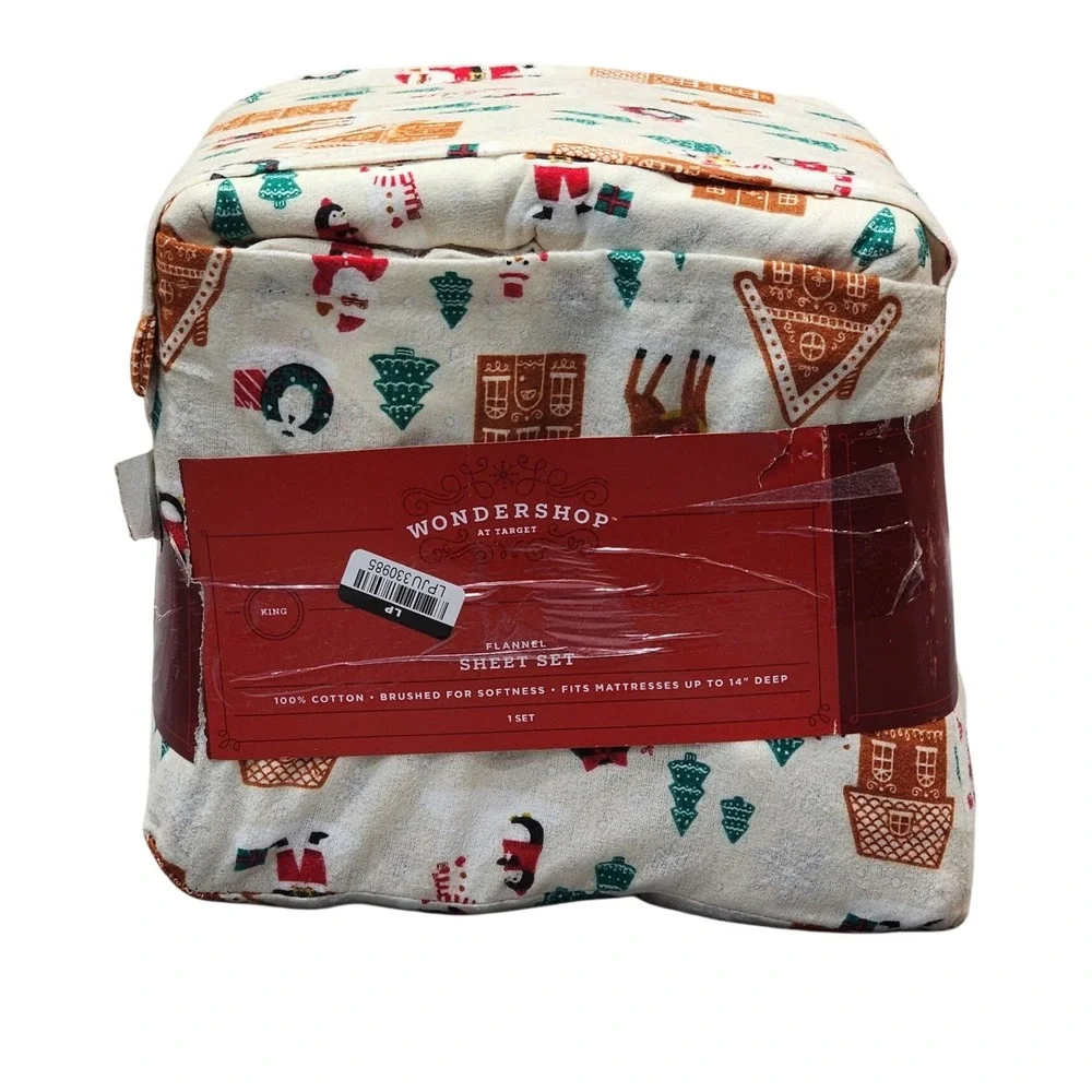 Christmas Flannel Sheet Set King Winter Holiday Santa Gingerbread 4pc